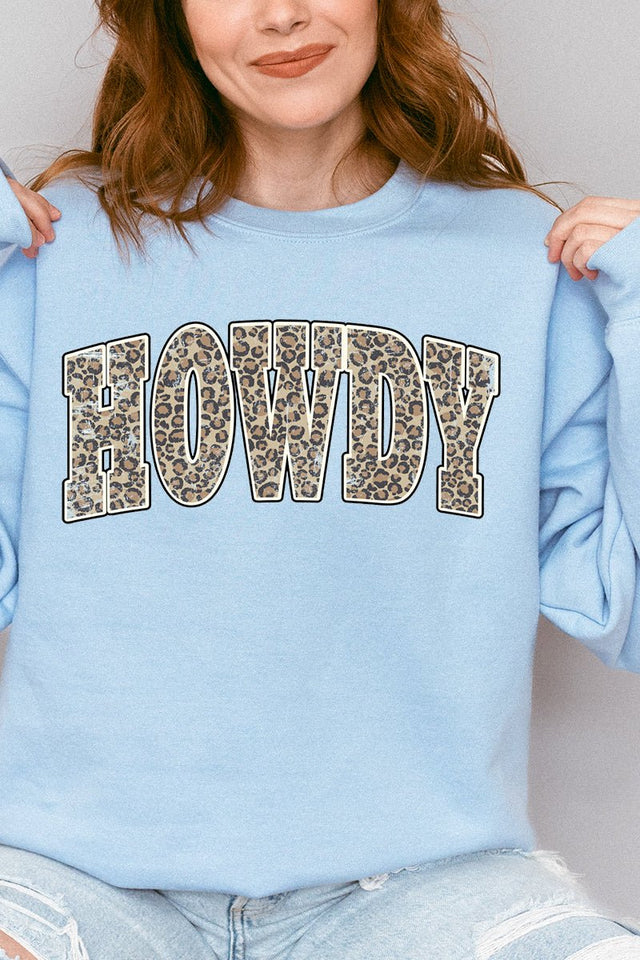 Arched Howdy Leopard Heavy-weight Crew Sweatshirt - Wholesale Accessory Market