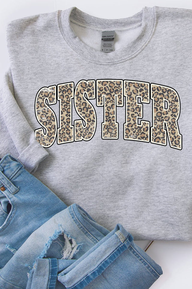 Arched Sister Leopard Heavy-weight Crew Sweatshirt - Wholesale Accessory Market