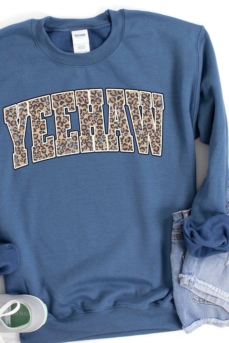 Arched Yeehaw Leopard Heavy-weight Crew Sweatshirt - Wholesale Accessory Market