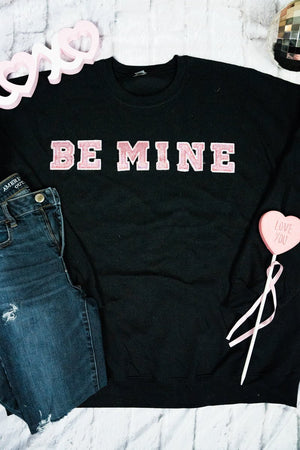 Be Mine Pink Sparkle Patch Heavy-weight Crew Sweatshirt - Wholesale Accessory Market