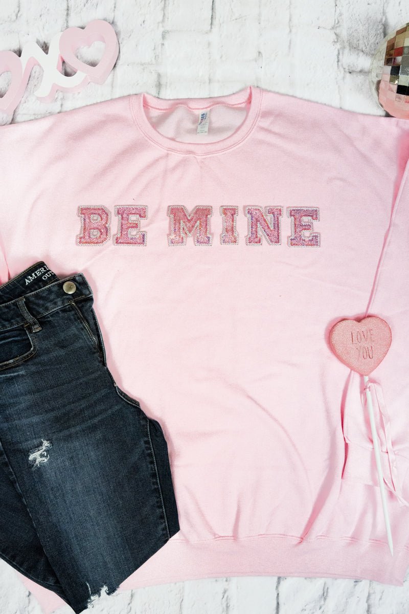 Be Mine Pink Sparkle Patch Heavy-weight Crew Sweatshirt - Wholesale Accessory Market