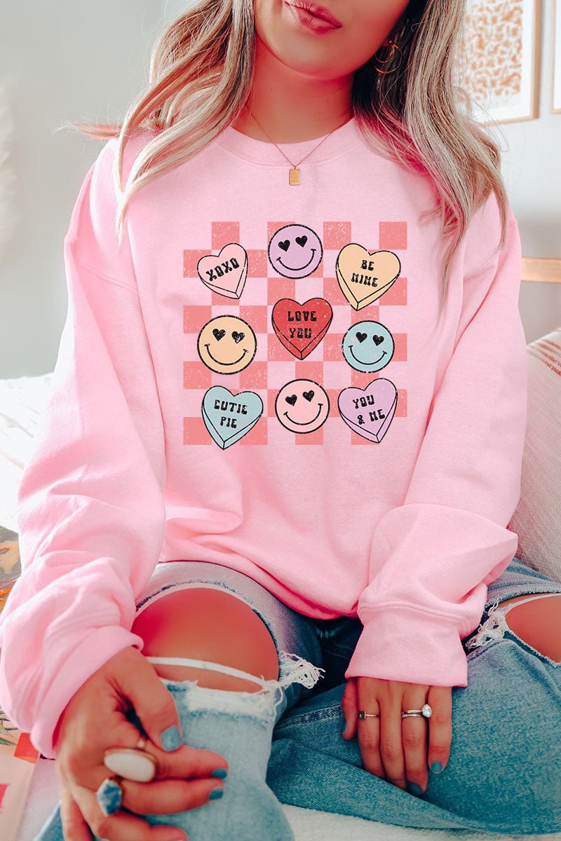 Conversation Heart Checkerboard Heavy-weight Crew Sweatshirt - Wholesale Accessory Market