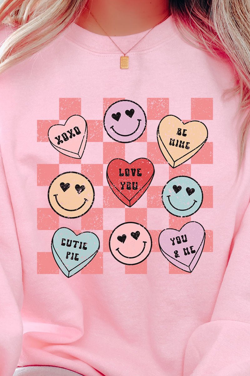 Conversation Heart Checkerboard Heavy-weight Crew Sweatshirt - Wholesale Accessory Market