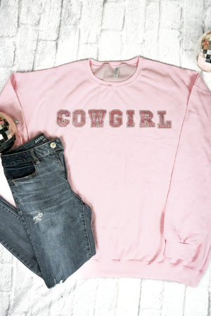 Cowgirl Pink Sparkle Patch Heavy-weight Crew Sweatshirt - Wholesale Accessory Market