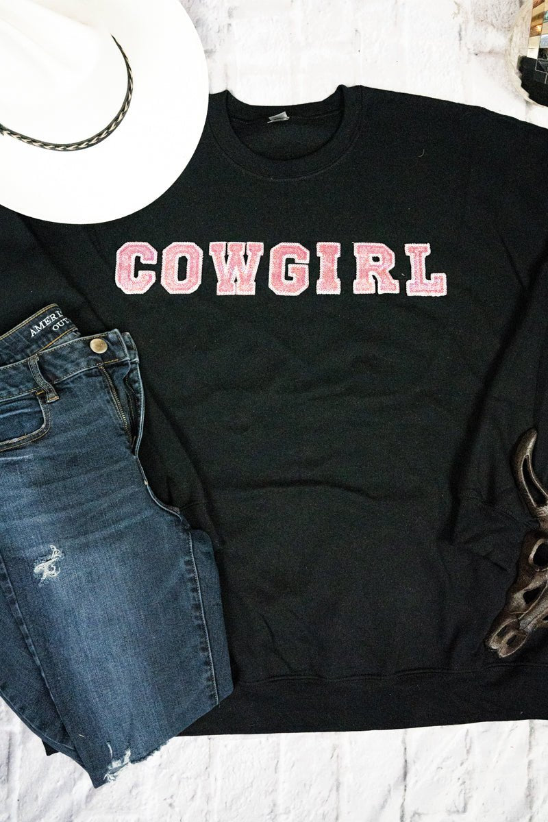 Cowgirl Pink Sparkle Patch Heavy-weight Crew Sweatshirt - Wholesale Accessory Market