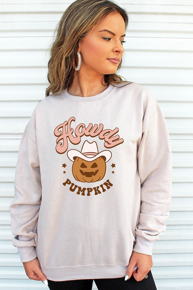 Pumpkin Howdy Cowboy Hat Heavy-weight Crew Sweatshirt - Wholesale Accessory Market