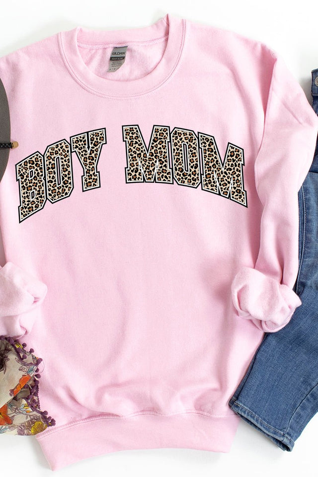 Arched Boy Mom Leopard Heavy-weight Crew Sweatshirt - Wholesale Accessory Market