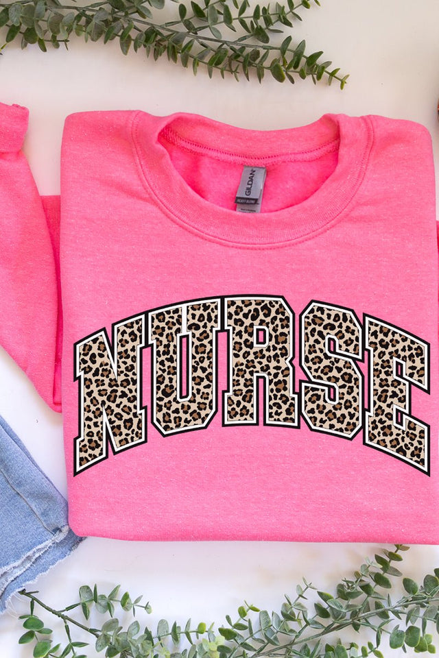 Arched Nurse Leopard Heavy-weight Crew Sweatshirt - Wholesale Accessory Market