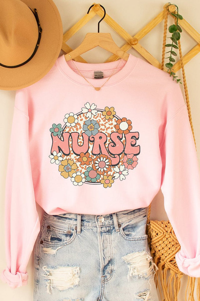 Groovy Nurse Flowers Heavy-weight Crew Sweatshirt - Wholesale Accessory Market