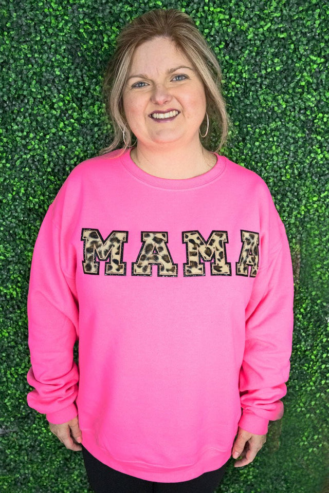 Mama Leopard Chenille Patch Heavy-weight Crew Sweatshirt - Wholesale Accessory Market