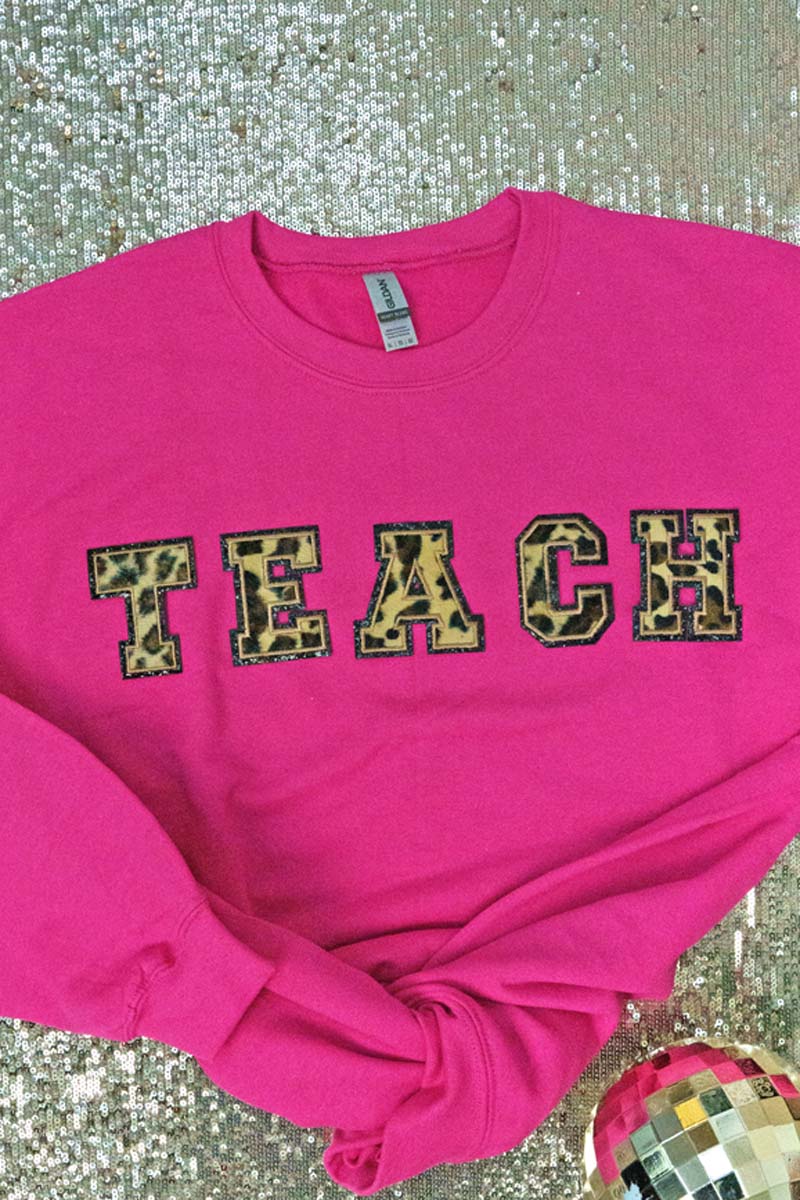 Teach Leopard Chenille Patch Heavy-weight Crew Sweatshirt - Wholesale Accessory Market