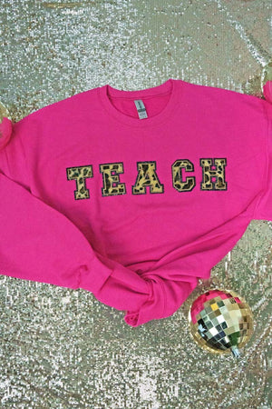 Teach Leopard Chenille Patch Heavy-weight Crew Sweatshirt - Wholesale Accessory Market