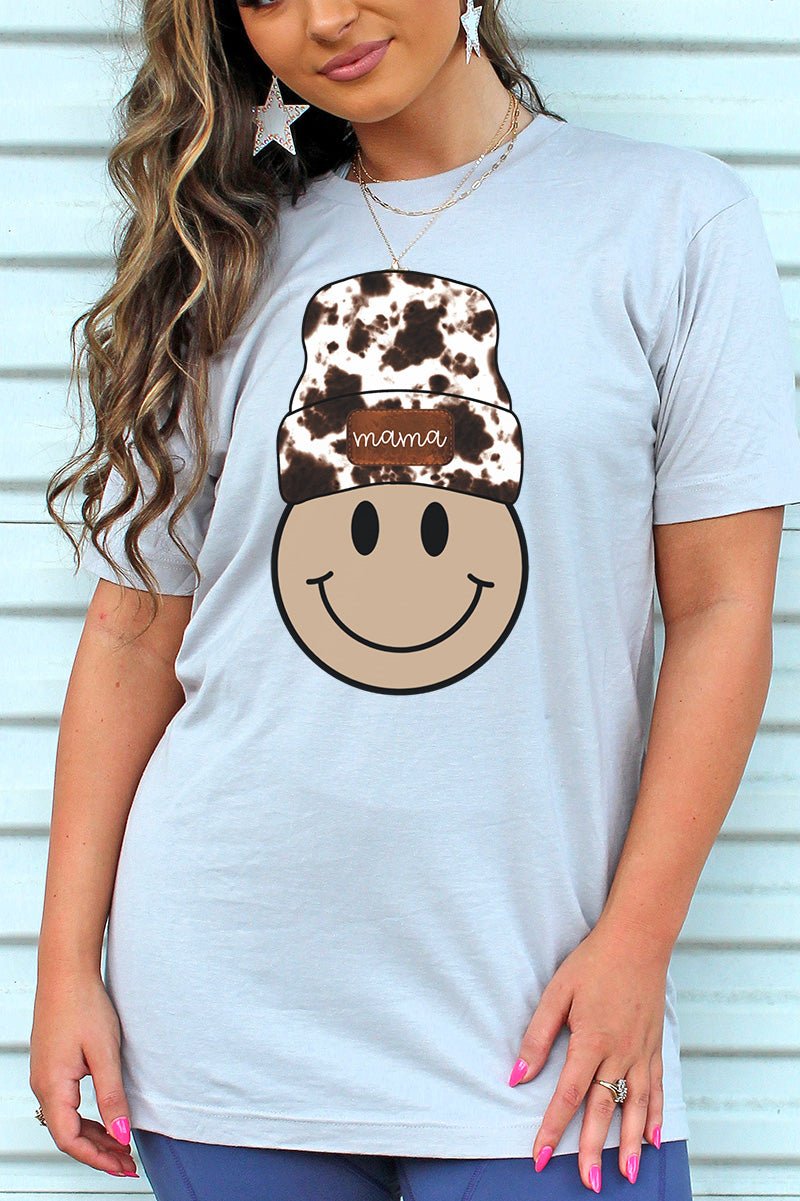 Cowhide Beanie Mama Happy Face Unisex Blend Tee - Wholesale Accessory Market