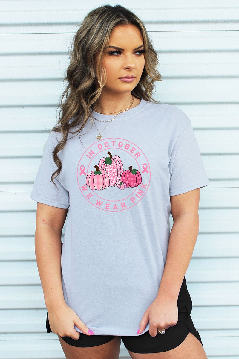 Circle Pumpkins In October We Wear Pink Unisex Blend Tee - Wholesale Accessory Market