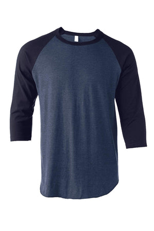 Tultex Unisex Fine Jersey Raglan Tee, Heather Denim/Navy *Personalize It! - Wholesale Accessory Market