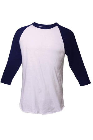 Tultex Unisex Fine Jersey Raglan Tee, White/Navy *Personalize It! - Wholesale Accessory Market