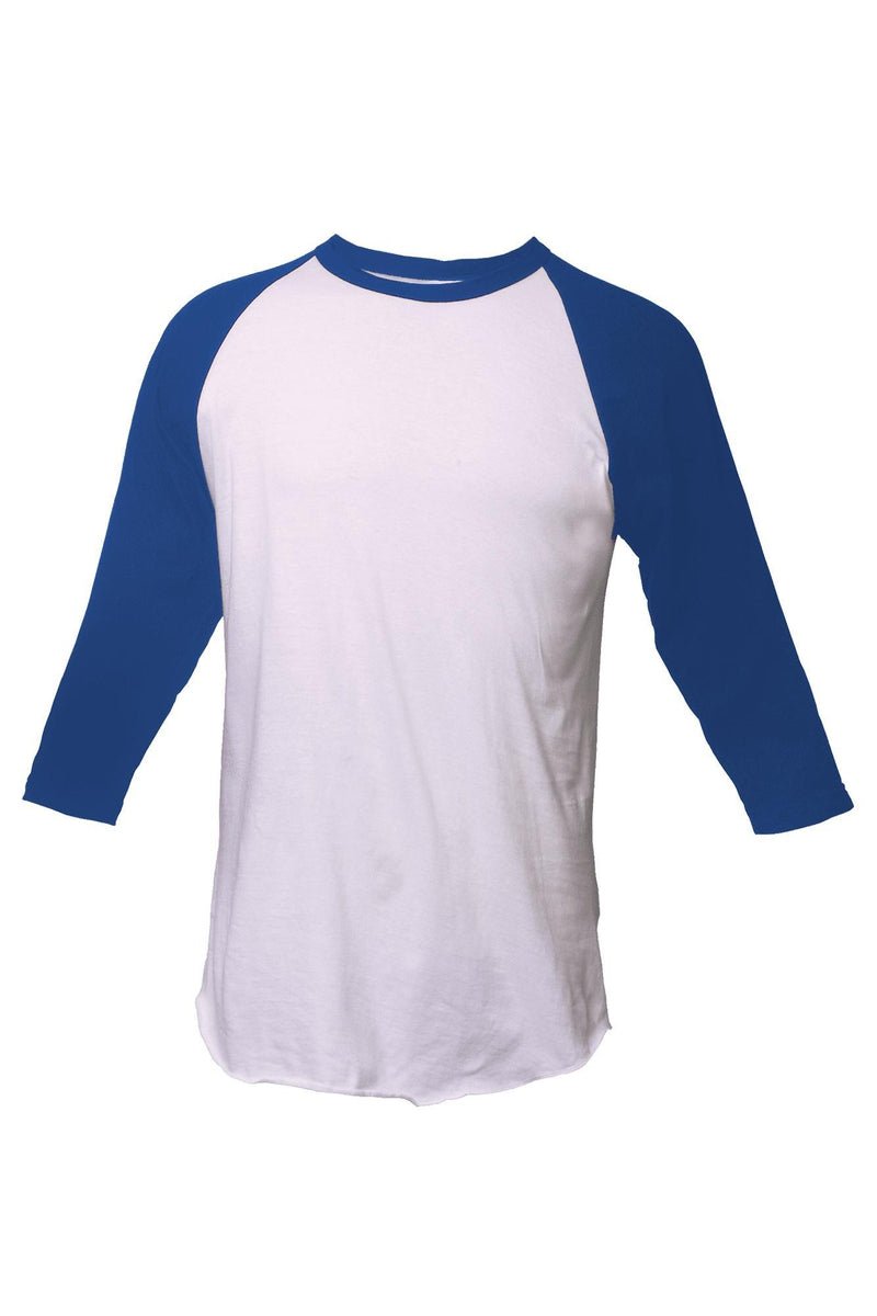 Tultex Unisex Fine Jersey Raglan Tee, White/Royal *Personalize It! - Wholesale Accessory Market