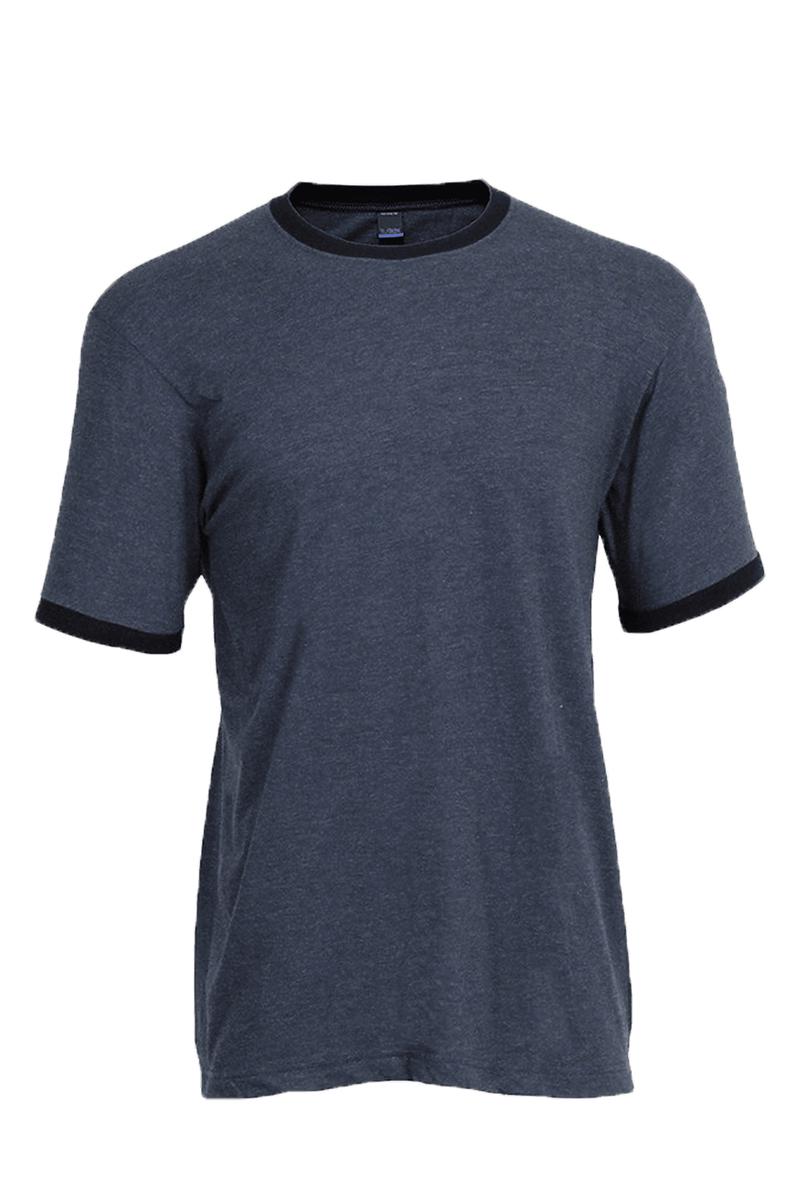 Tultex Unisex Fine Jersey Ringer Tee, Heather Denim/Navy - Wholesale Accessory Market