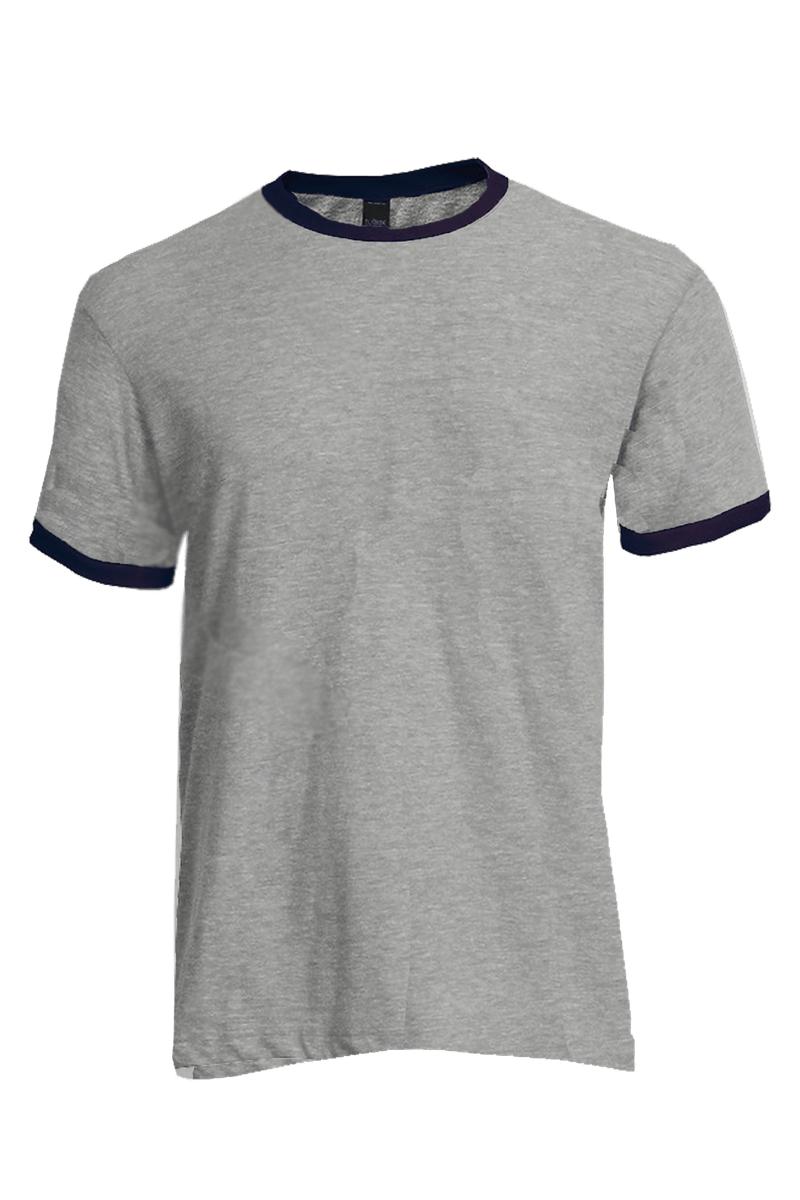 Tultex Unisex Fine Jersey Ringer Tee, Heather Gray/Navy - Wholesale Accessory Market