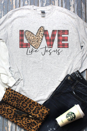 Buffalo Plaid Love Like Jesus Unisex Dri-Power Long-Sleeve 50/50 Tee - Wholesale Accessory Market