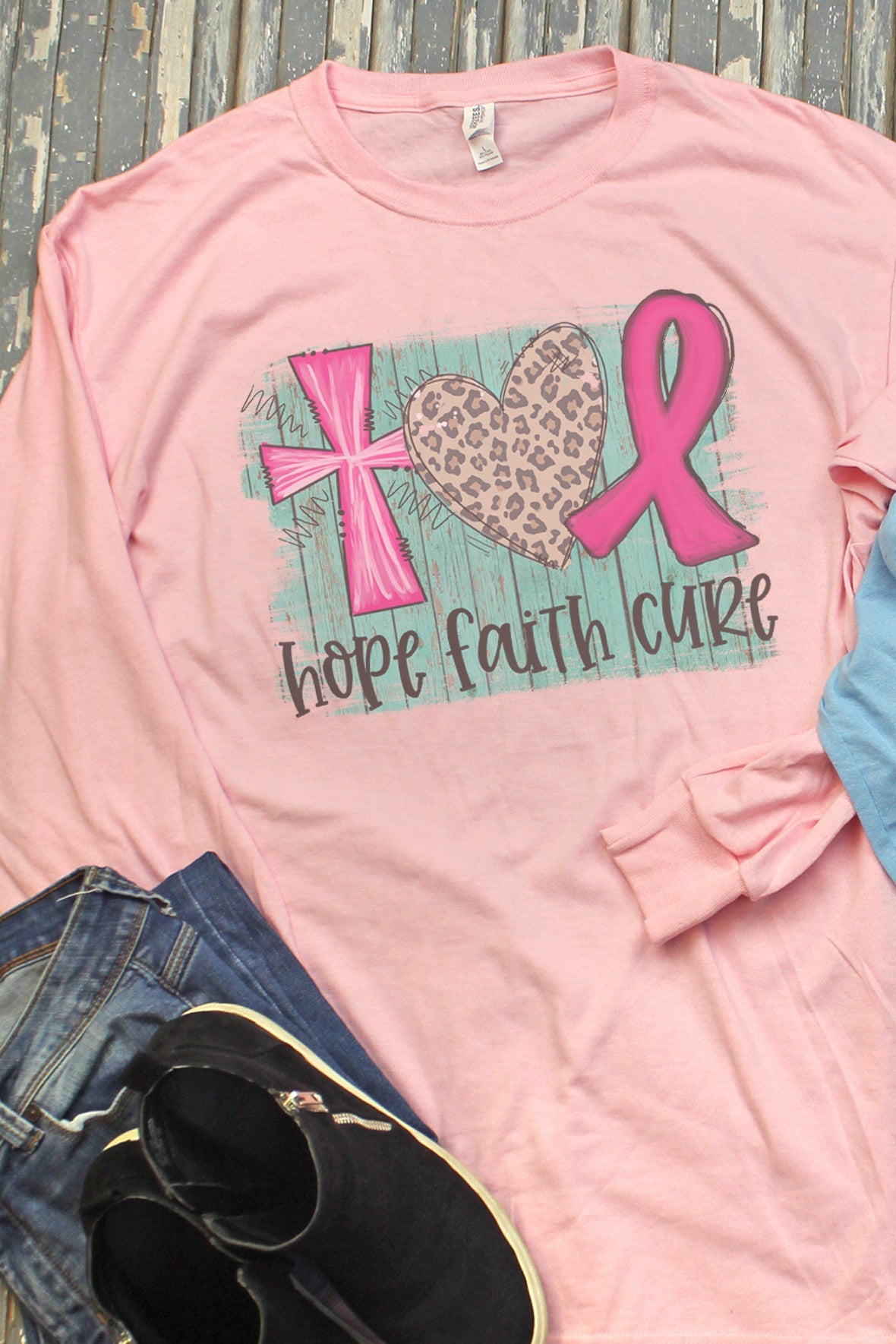 Hope Faith Cure Pink Ribbon Unisex Dri-Power Long-Sleeve 50/50 Tee - Wholesale Accessory Market