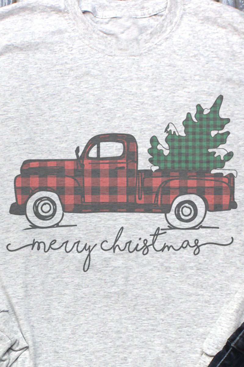 Merry Christmas Buffalo Plaid Truck Unisex Dri-Power Long-Sleeve 50/50 Tee - Wholesale Accessory Market