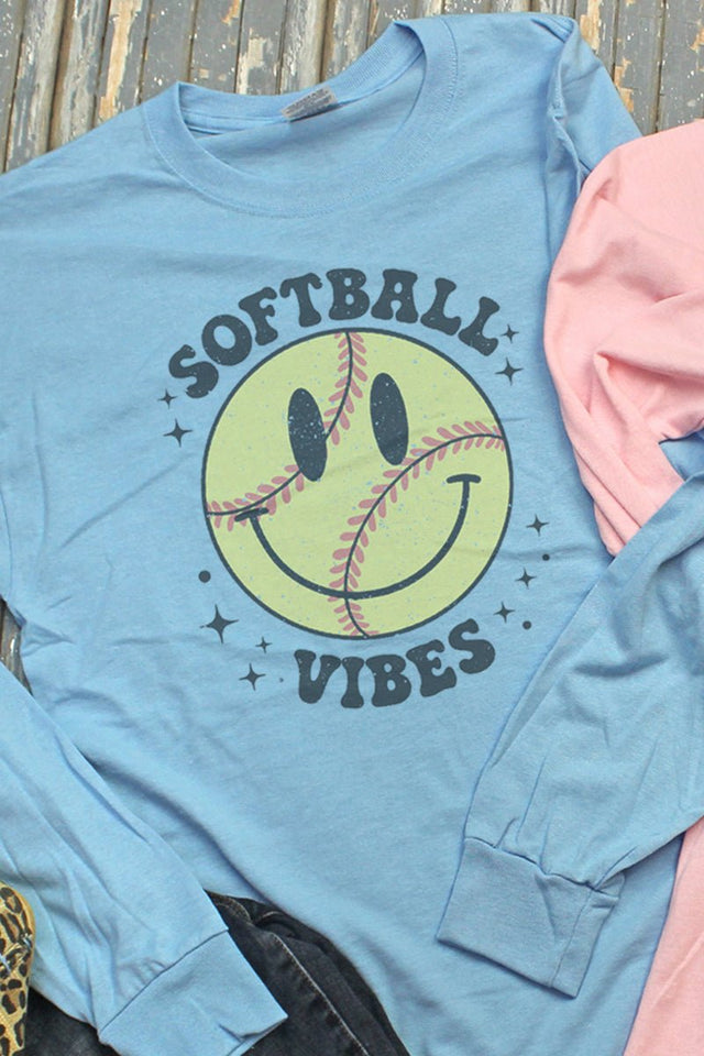 Happy Face Softball Vibes Unisex Dri-Power Long-Sleeve 50/50 Tee - Wholesale Accessory Market