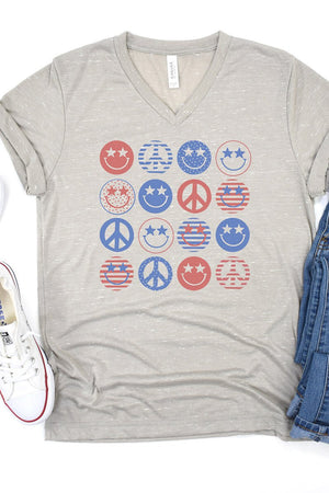 4th Of July Happy Faces Unisex V-Neck Tee - Wholesale Accessory Market