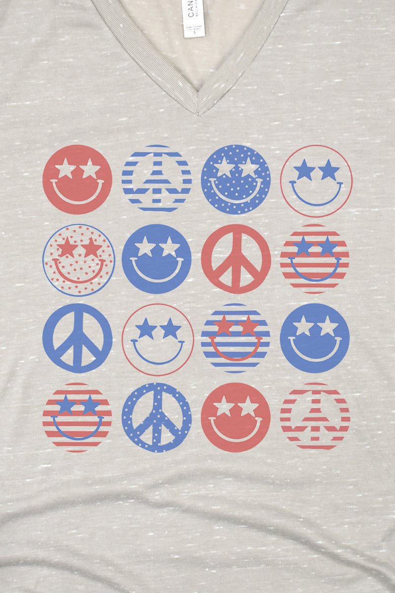 4th Of July Happy Faces Unisex V-Neck Tee - Wholesale Accessory Market