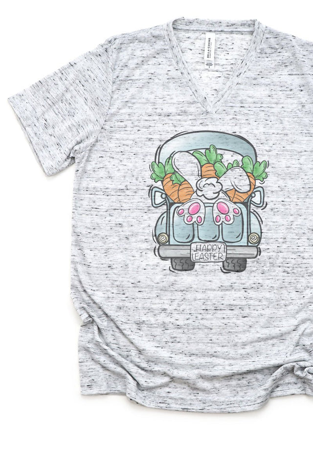 Happy Easter Cottontail Truck Unisex V-Neck Tee - Wholesale Accessory Market