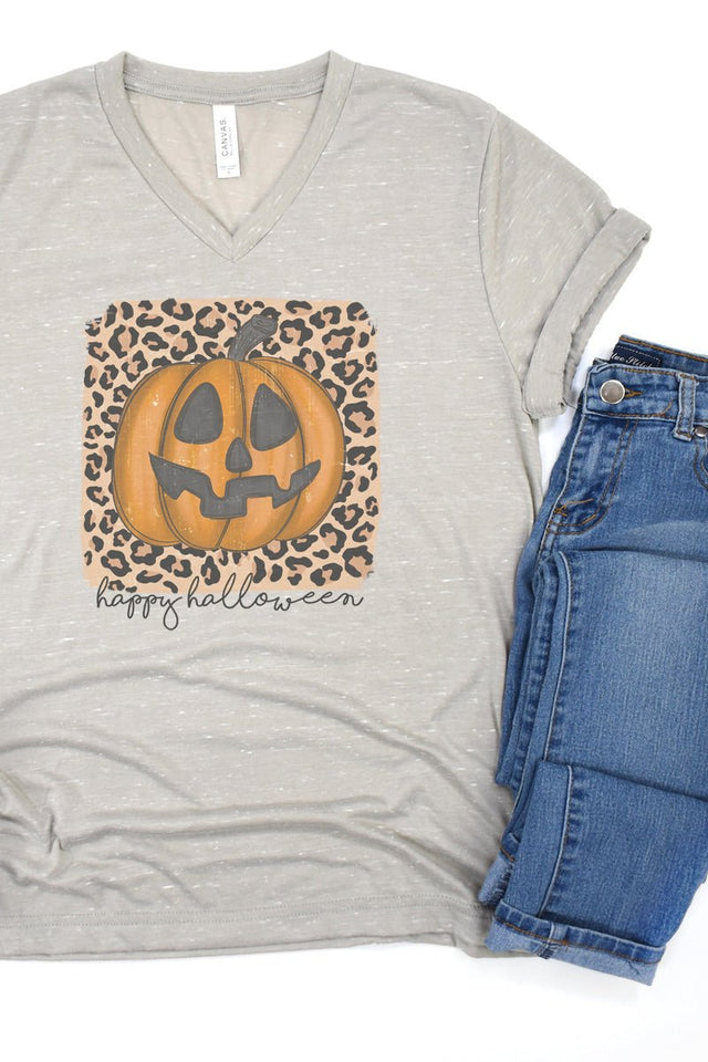 Happy Halloween Jack-O-Leopard Unisex V-Neck Tee - Wholesale Accessory Market