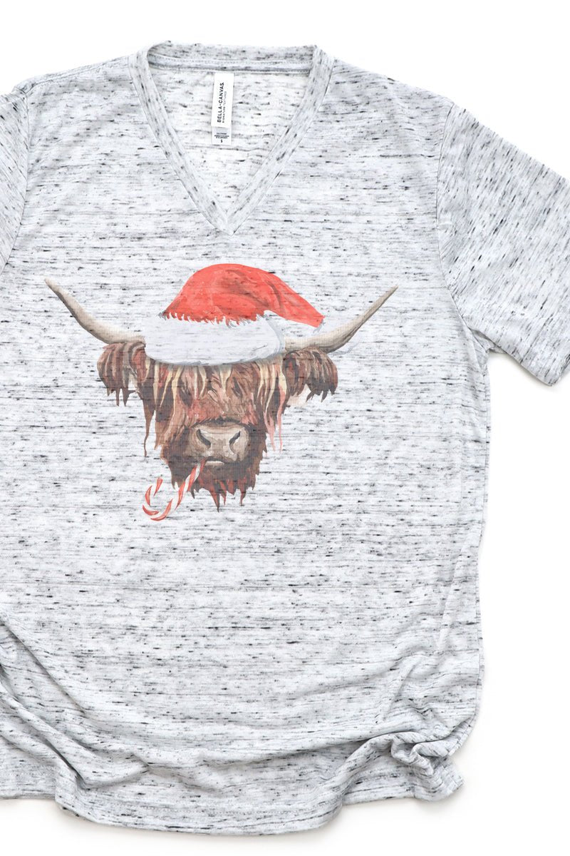 Highland Cow Christmas Unisex V-Neck Tee - Wholesale Accessory Market