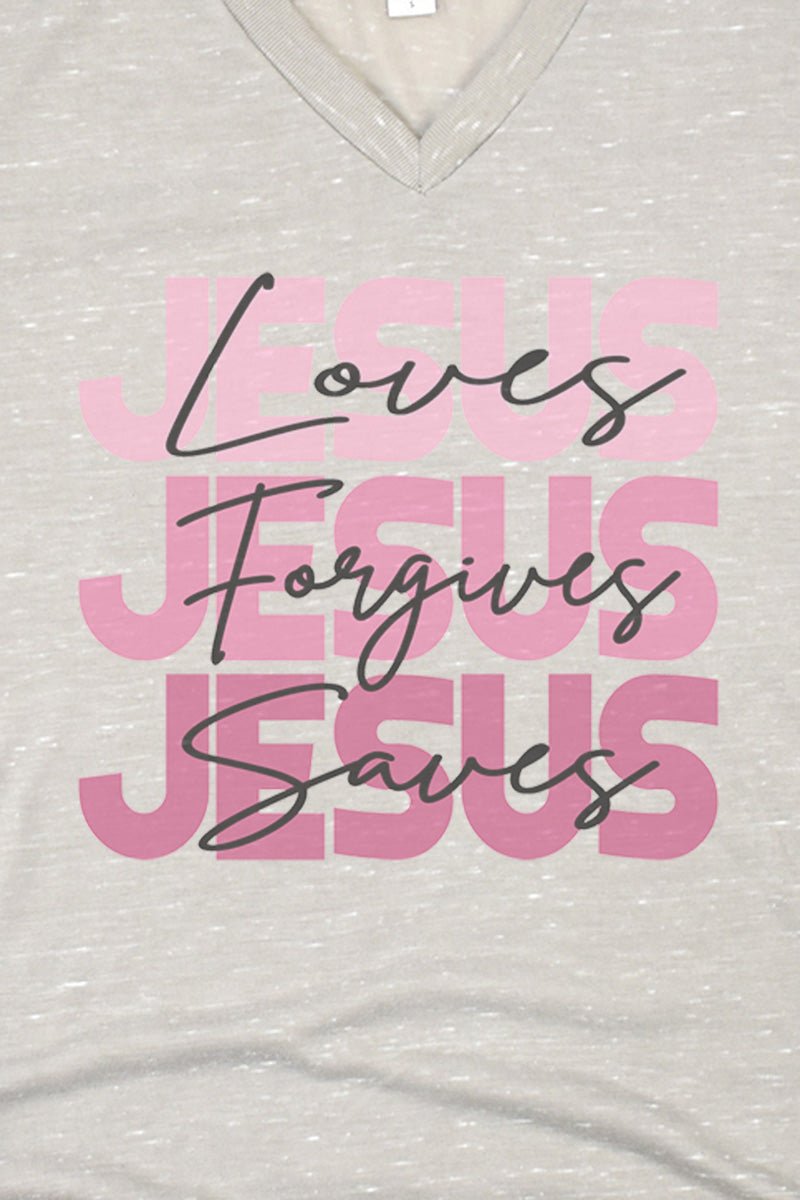 Jesus Loves Forgives Saves Unisex V-Neck Tee - Wholesale Accessory Market