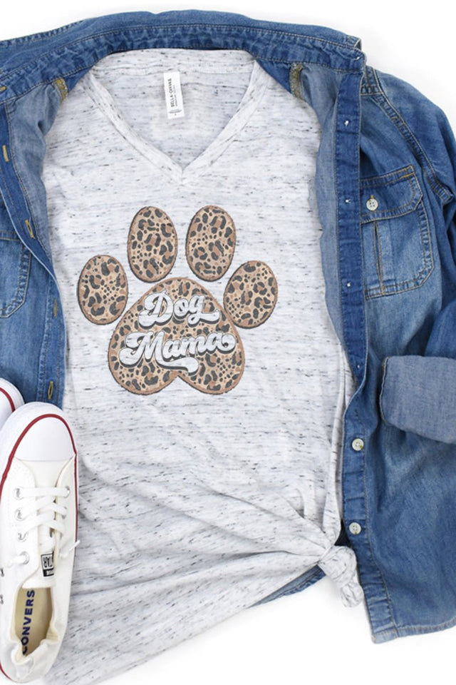 Leopard Paw Dog Mama Unisex V-Neck Tee - Wholesale Accessory Market