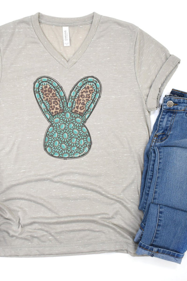 Turquoise Bunny Rabbit Unisex V-Neck Tee - Wholesale Accessory Market