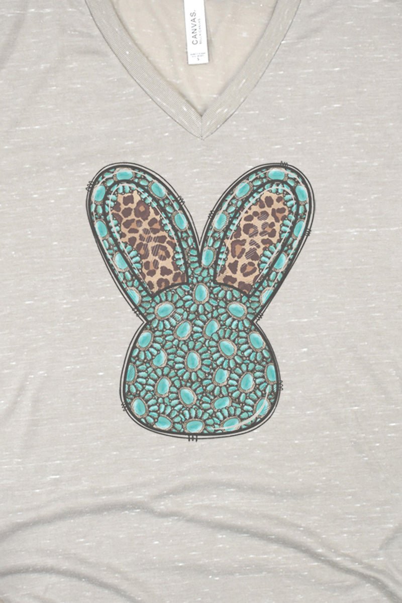 Turquoise Bunny Rabbit Unisex V-Neck Tee - Wholesale Accessory Market