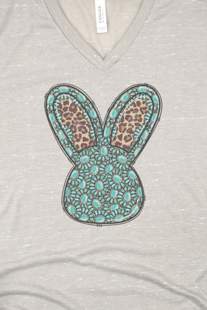 Turquoise Bunny Rabbit Unisex V-Neck Tee - Wholesale Accessory Market