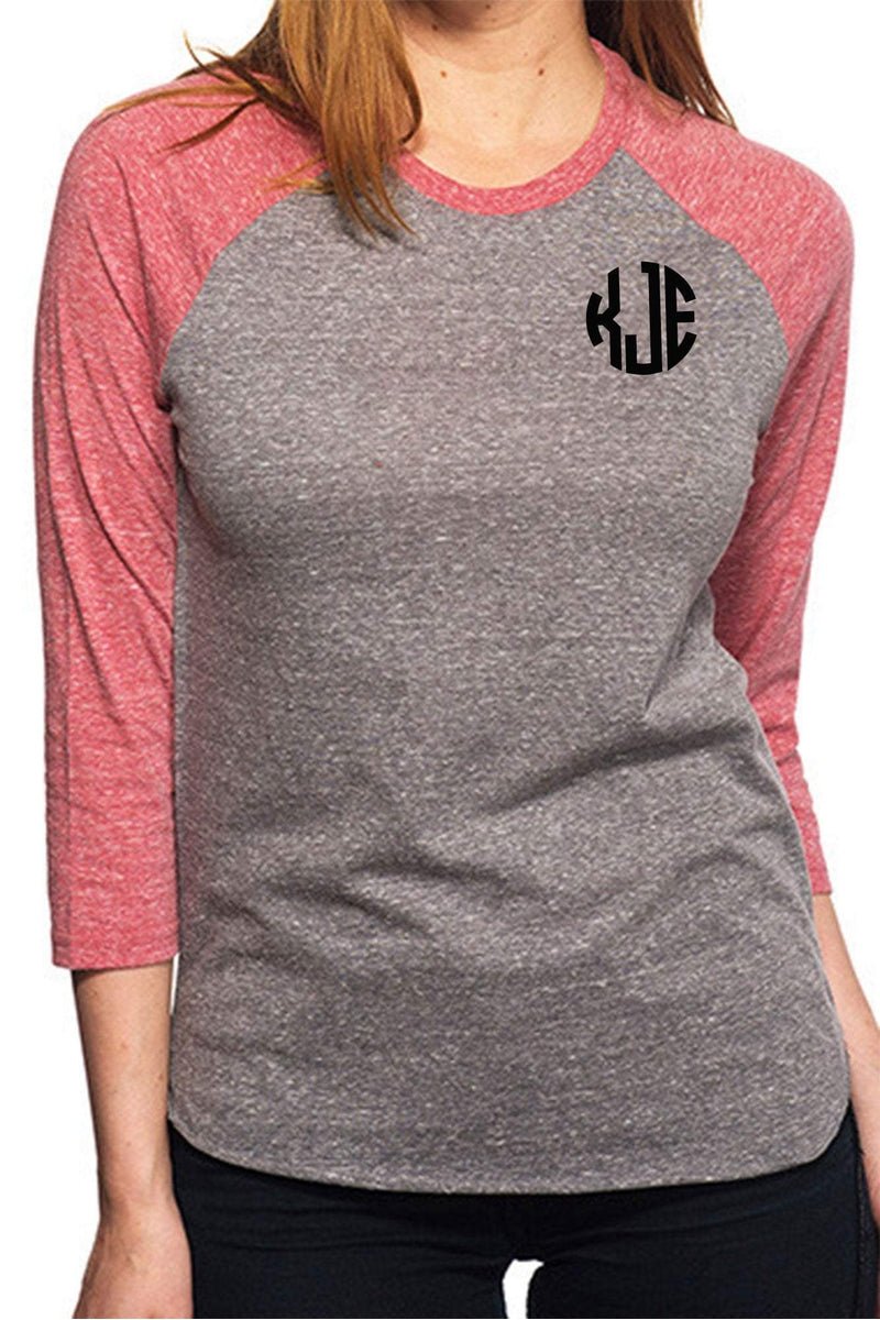 Threadfast Unisex Triblend 3/4-Sleeve Raglan, Gray/Red Triblend *Personalize It - Wholesale Accessory Market