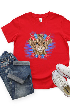 Toddler Patriotic Highland Cow Cotton Jersey Tee - Wholesale Accessory Market