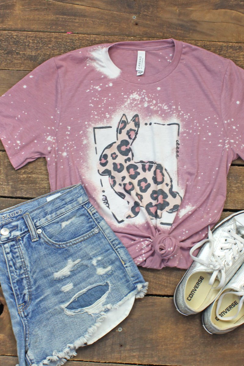 Bleached Doodle Bunny Leopard Tri-Blend Short Sleeve Tee - Wholesale Accessory Market