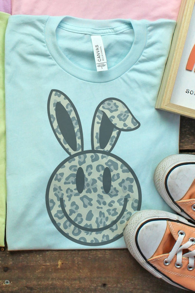 Bunny Happy Face Leopard Tri-Blend Short Sleeve Tee - Wholesale Accessory Market