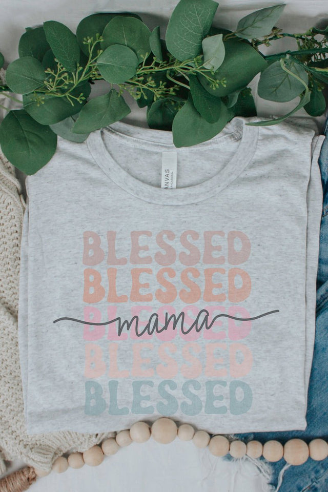 Blessed Mama Stacked Tri-Blend Short Sleeve Tee - Wholesale Accessory Market