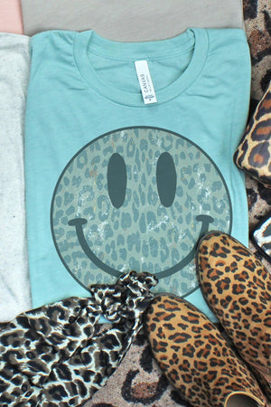 Leopard Happy Face Tri-Blend Short Sleeve Tee - Wholesale Accessory Market