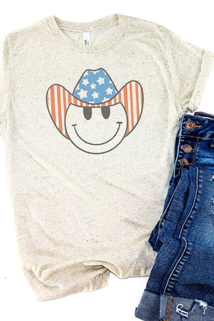 Patriotic Cowboy Happy Face Tri-Blend Short Sleeve Tee - Wholesale Accessory Market