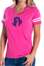 L.A.T. Ladies' Fine Jersey Football T-Shirt, Hot Pink/White *Personalize It - Wholesale Accessory Market