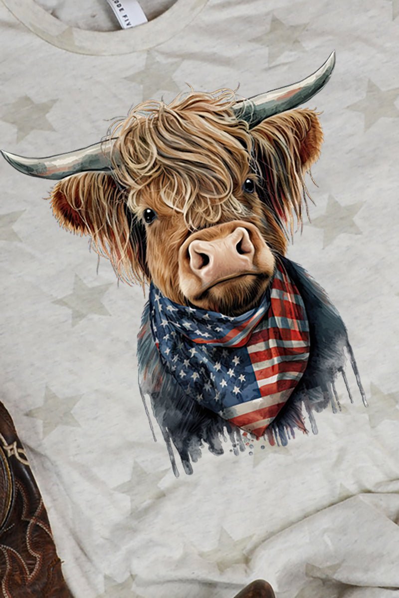 Stars And Stripes Highland Cow Unisex Five Star Tee - Wholesale Accessory Market