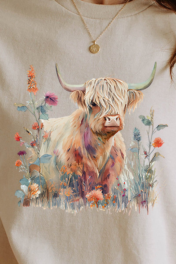 Floral Highland Cow Keychain