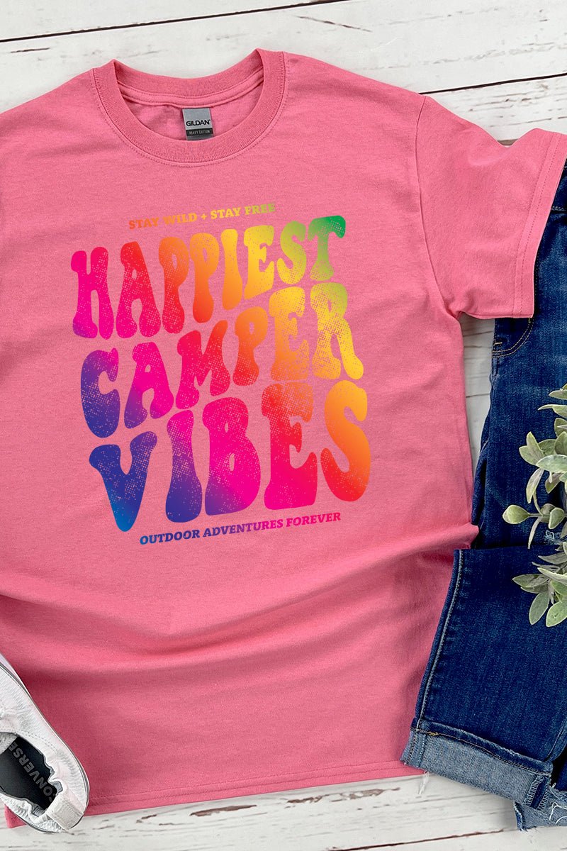 Happiest Camper Vibes Short Sleeve Relaxed Fit T-Shirt - Wholesale Accessory Market