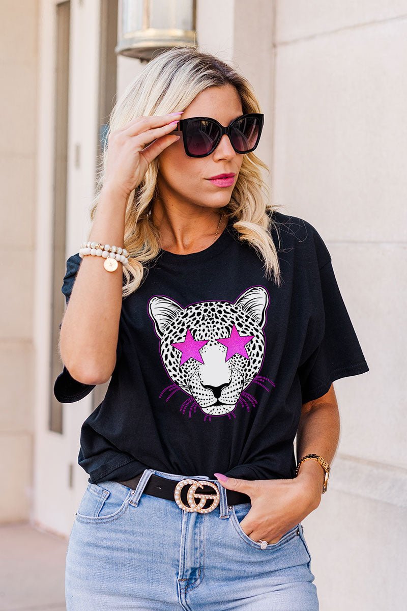 Star Eyes Pink Cheetah Short Sleeve Relaxed Fit T-Shirt - Wholesale Accessory Market