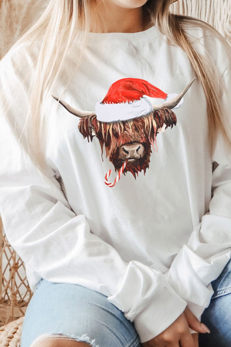 Highland Cow Christmas Heavy Cotton Long Sleeve Adult T-Shirt ...